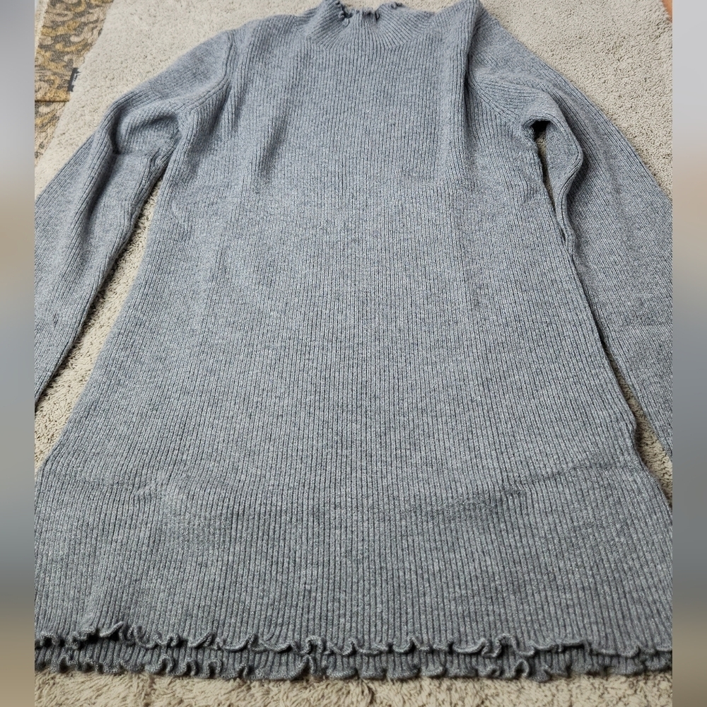 Women's Grey Long Sleeve Soft Knit Scallop Hem Pullover - XL